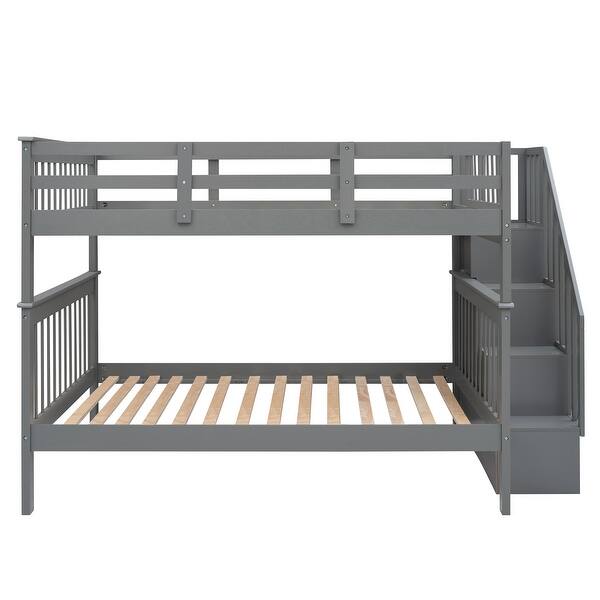 slide 2 of 37, Full Over Full Stairway Bunk Bed with Shelves and Guardrails Gray