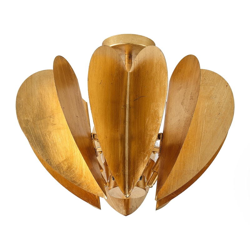 19-Inch Antique Gold Heart Semi Flush Mount Ceiling Light for Bedroom