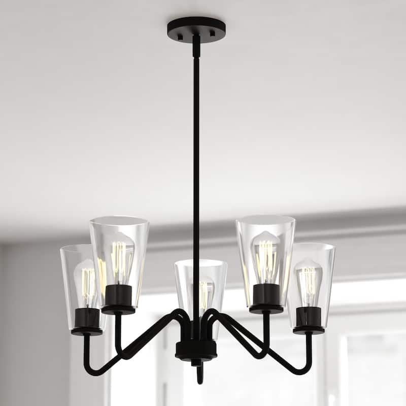 Beverly Chandelier Light Fixture Clear Glass Shade, LED Compatible - Matte Black - 23-in W x 17-in H x 23-in D