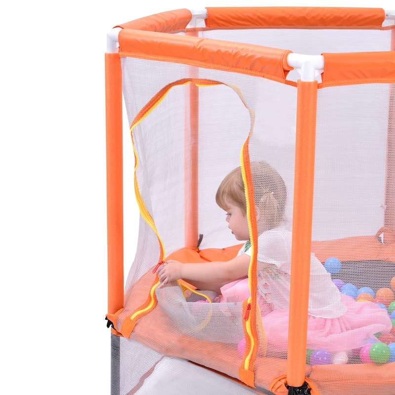 55"Toddlers Trampoline with Safety Enclosure Net and Balls, Indoor Outdoor Mini Trampoline for Kids