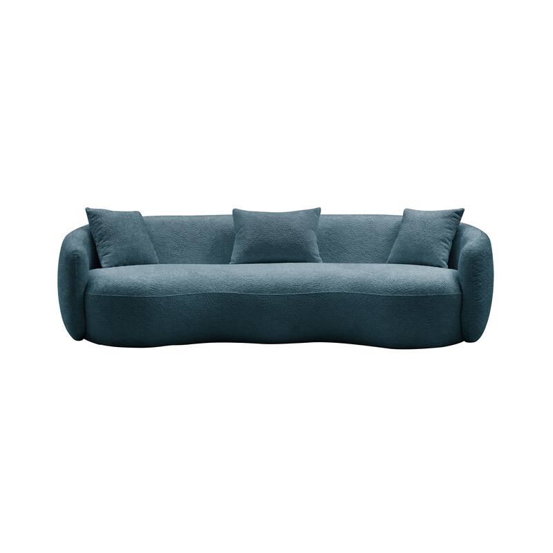 Minimalist Curved Sofa with Pillows - Soft Corduroy or Cozy Polar Fleece Upholstery