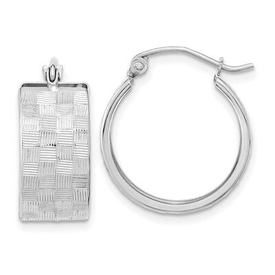 Curata 14k White Gold Sparkle Cut Checkerboard Wide Hoop Earrings 19.31x8.5mm