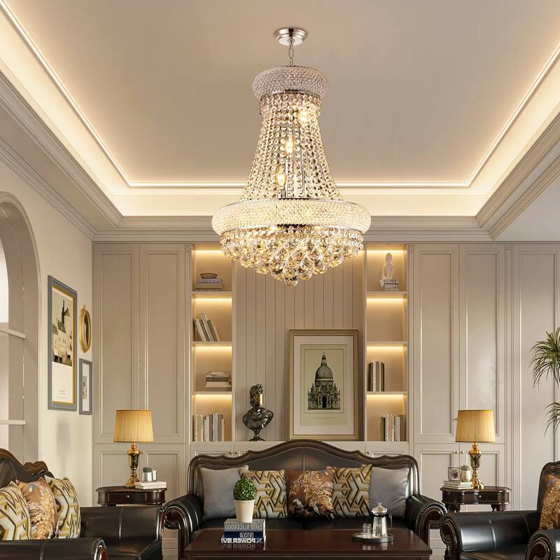 18-Inch Crystal Chandelier Lighting Modern Luxury K9 Bedroom Crystal Chandelier Ceiling Light French Empire Chrome 9 Lights