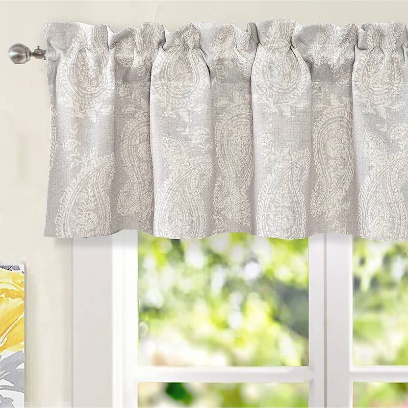 DriftAway Cathy Paisley Block Print Linen Textured Window Curtain Valance - 52" width x 14 " length - Grey