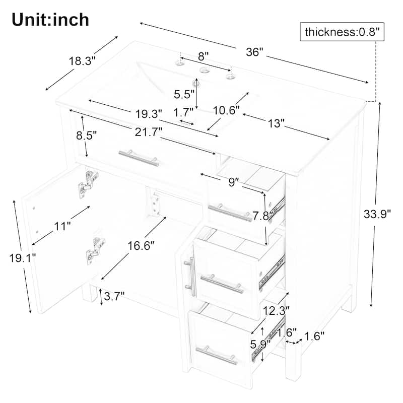 Merax Bathroom Vanity with Sink Top & Golden Metal Handles