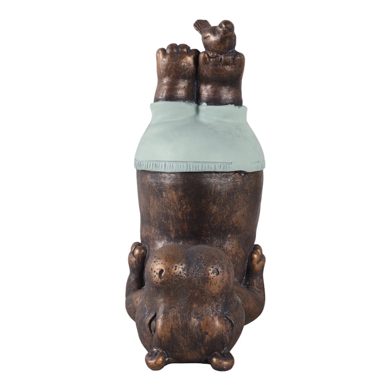 Polyresin Garden Statuary Hippo Headstand with Bird - 17" Bronze