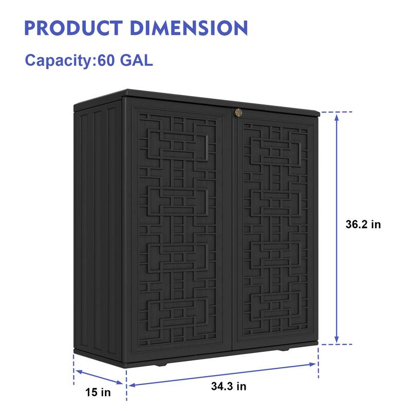 Outdoor 34.3"W x 36.2"H Plastic Vertical Storage Shed With One Shelf