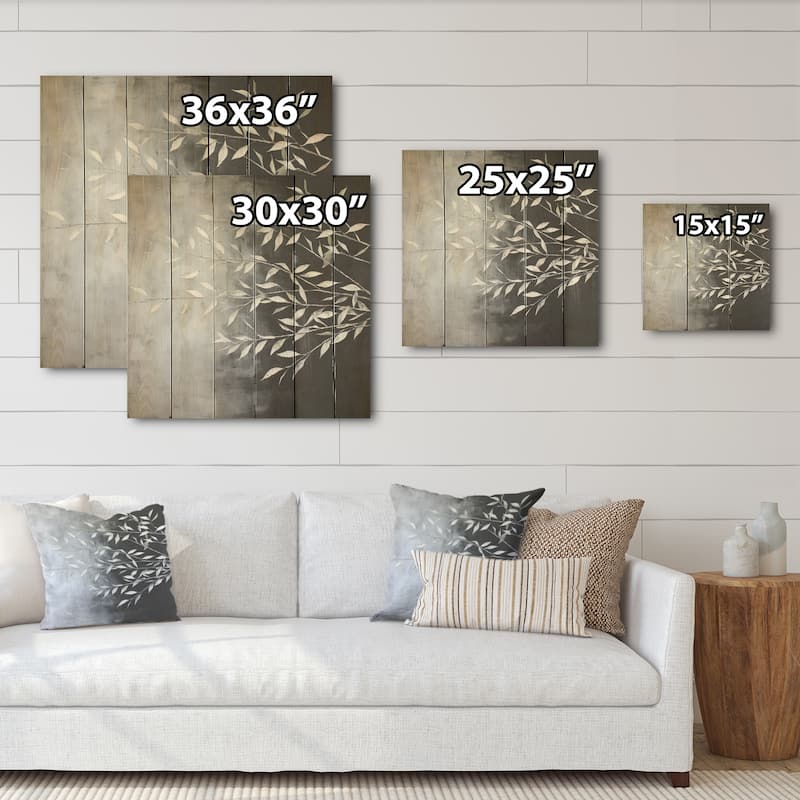 Designart "Willow Leaves In White" Leaves Wood Wall Decor - Traditional White Wood Panel On Natural Pine Wood