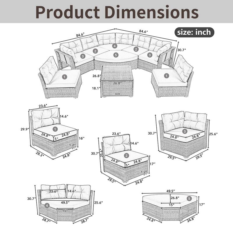 Outdoor Patio Rattan Sectional Set w/ Cushions & Table, Daybed Seating