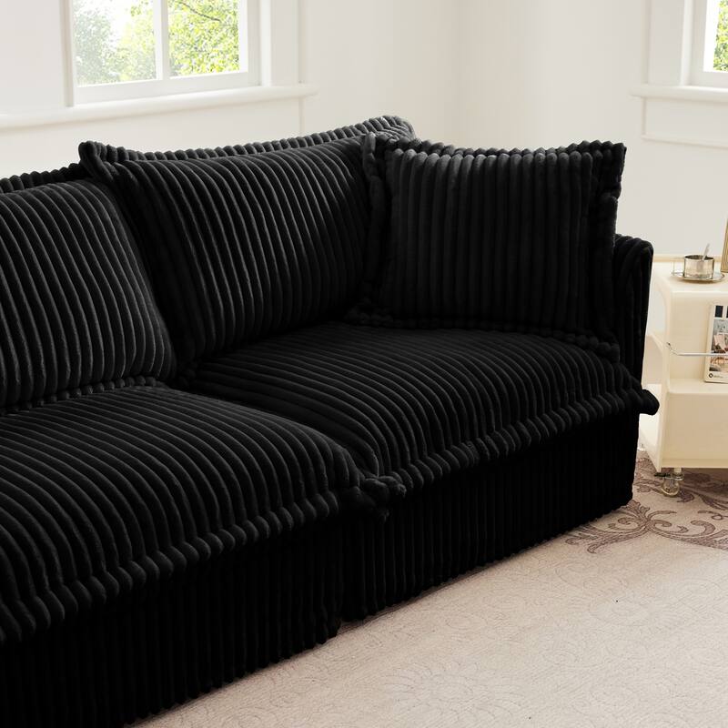Corduroy Slipcovered 3-Seater Armless Sectional Sofa with Reversible Ottoman, Free Combination Design, and Removable Covers
