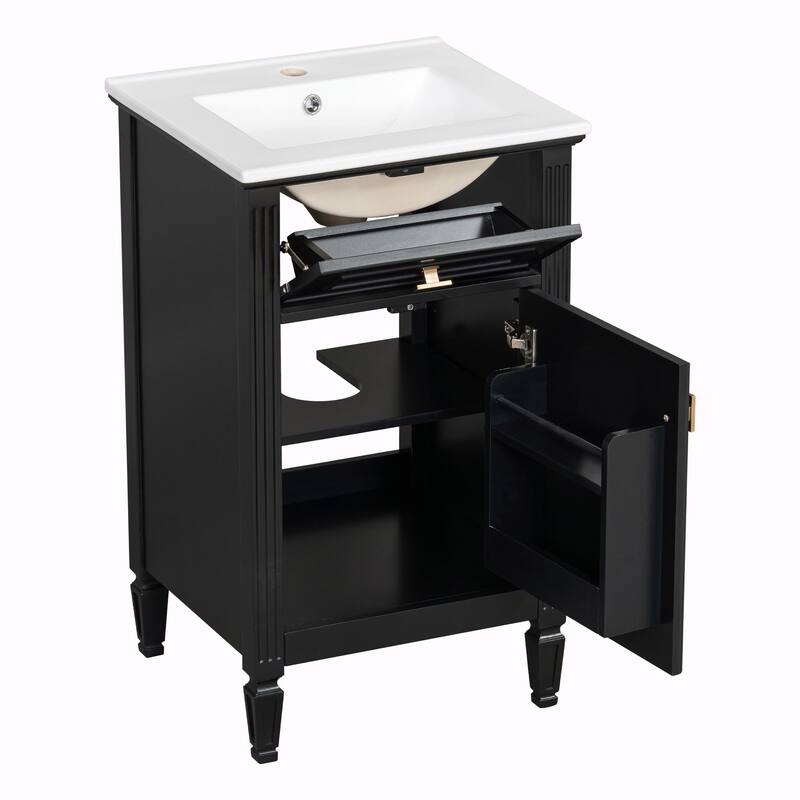 20" Bathroom Vanity, Sink with Solid Wood Legs, Adjustable Shelf, Tilt-Out Drawer