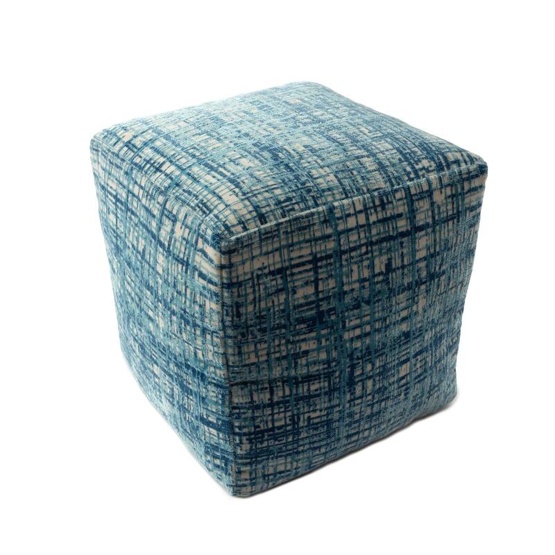Abstract Square Pouf Ottoman - 18" - Blue and White