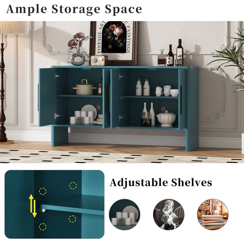 Sideboard Cabinet with Adjustable Shelves, Wooden Storage Cabinet with Long Handles, Kitchen Buffet Cabinet with 4 Door