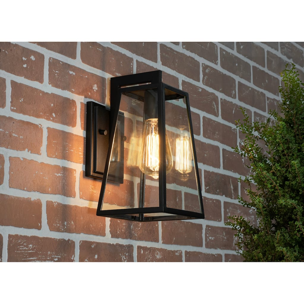 AFX Joplin 12'' Outdoor Sconce - Clear Glass Shade - Black Finish