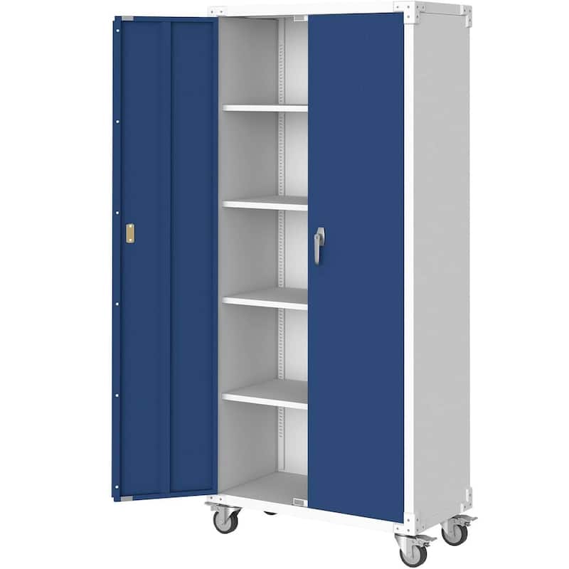 71" Steel Storage Cabinet with Locking Doors for Garage Office Pantry Home - N/A - Blue