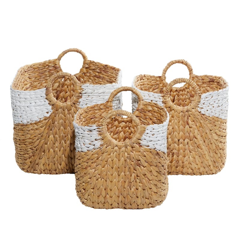 Seagrass Handmade Large Woven Decorative and Functional Storage Basket with Handles - Brown, White, Black