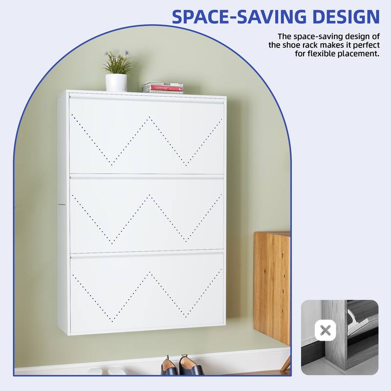 Moasis 3-Drawer Flip-Down Shoe Storage Cabinet, Wall-Mounted Metal Organizer