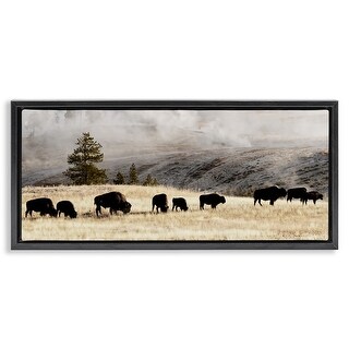 Stupell Grazing Bison Foggy Countryside Framed Floater Canvas Wall Art ...