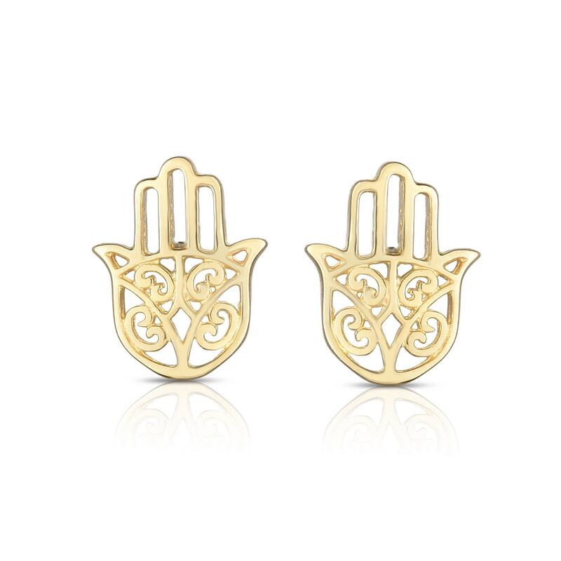 Curata 14k Yellow Gold 6x8mm Polished Hamsa Post Earrings