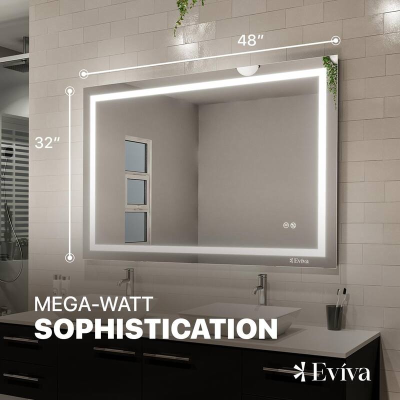 Eviva Glow 48" x 32" Rectangular Modern Frameless Mirror - Clear