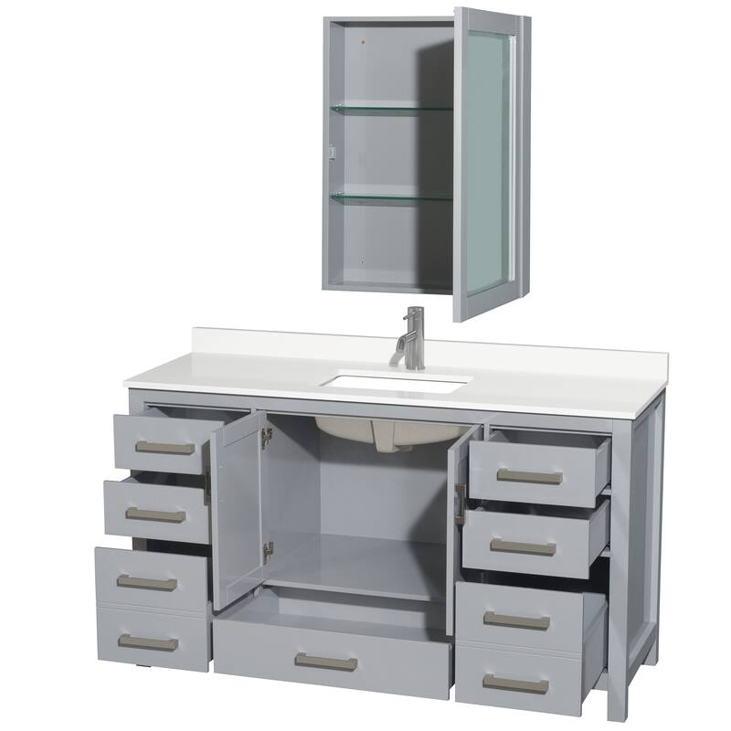 Sheffield 60-inch Single Vanity, Single Hole Quartz Top, Med Cabinet