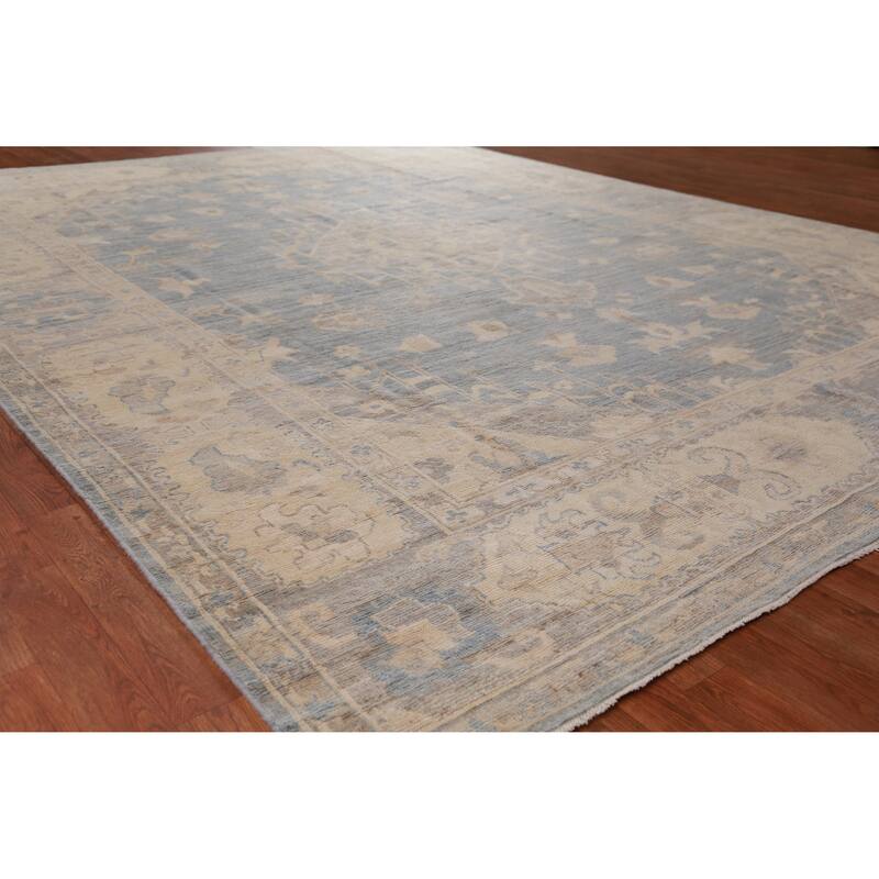 Hand Knotted Oriental 100% Wool Carpet Transitional Medallion Navy Blue & Blues Oushak Area Rug - 11' 10'' X 9' 0''