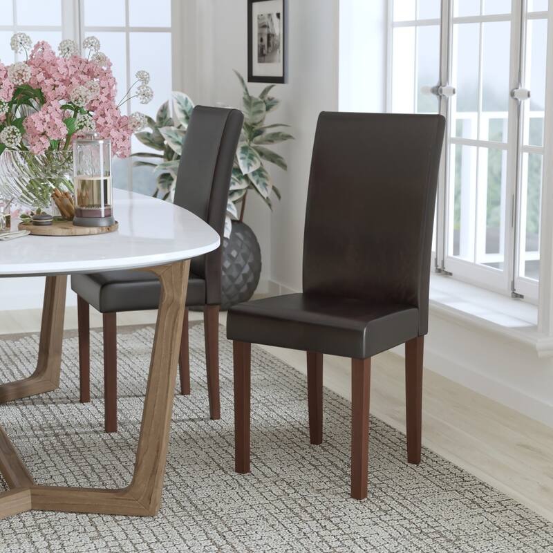 Tufted Parsons Chair with Side Panel Detail - Brown LeatherSoft