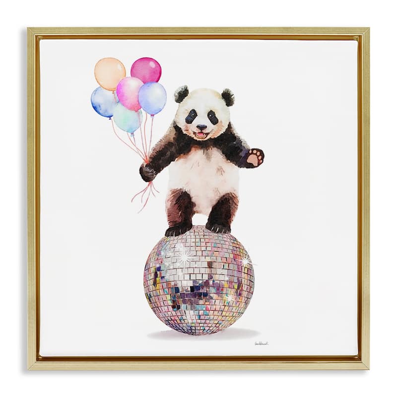 Stupell Panda & Balloons Disco Framed Floater Canvas Wall Art Design By Amanda Greenwood - 18 x 18 - Gold