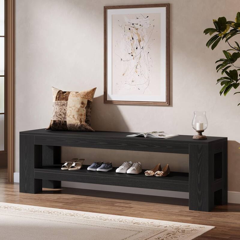 Wooden Entryway Bench with Storage Shelf, Console Shoe Bench, Hallway Kitchen End of Bed Accent Seat Storage Bench for Bedroom