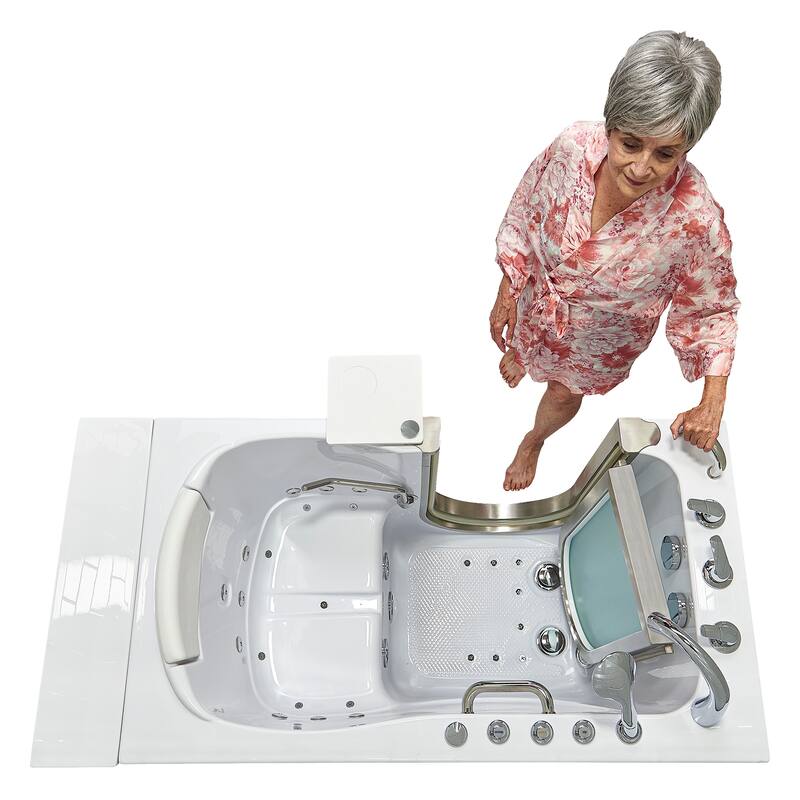 Royal 32" x 52" Acrylic Air and Hydro Massage Walk-In Tub, Inswing Door, Fast Fill Faucet, 2" Dual Drain, Carrara Wall Surround