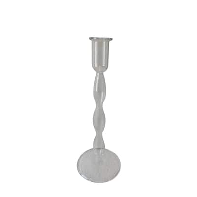 Curved Glass Candle Holder - 9" - Clear