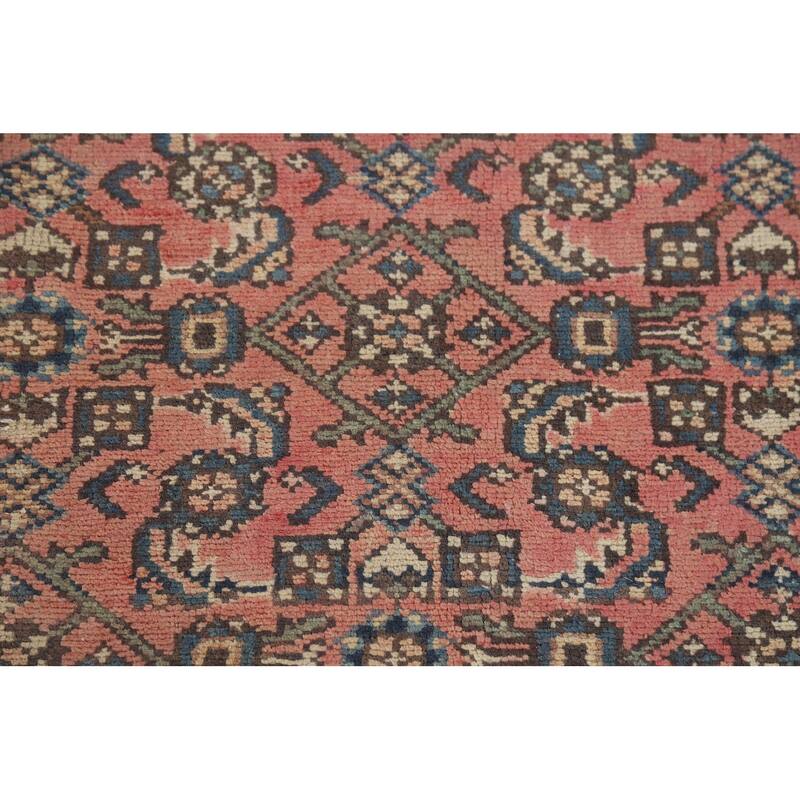 Pink Geometric Hamedan Persian Vintage Area Rug Handmade Wool Carpet - 4'8" x 6'10"