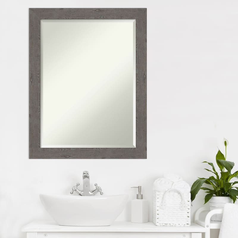 Beveled Bathroom Wall Mirror - Rustic Plank Grey Narrow Frame