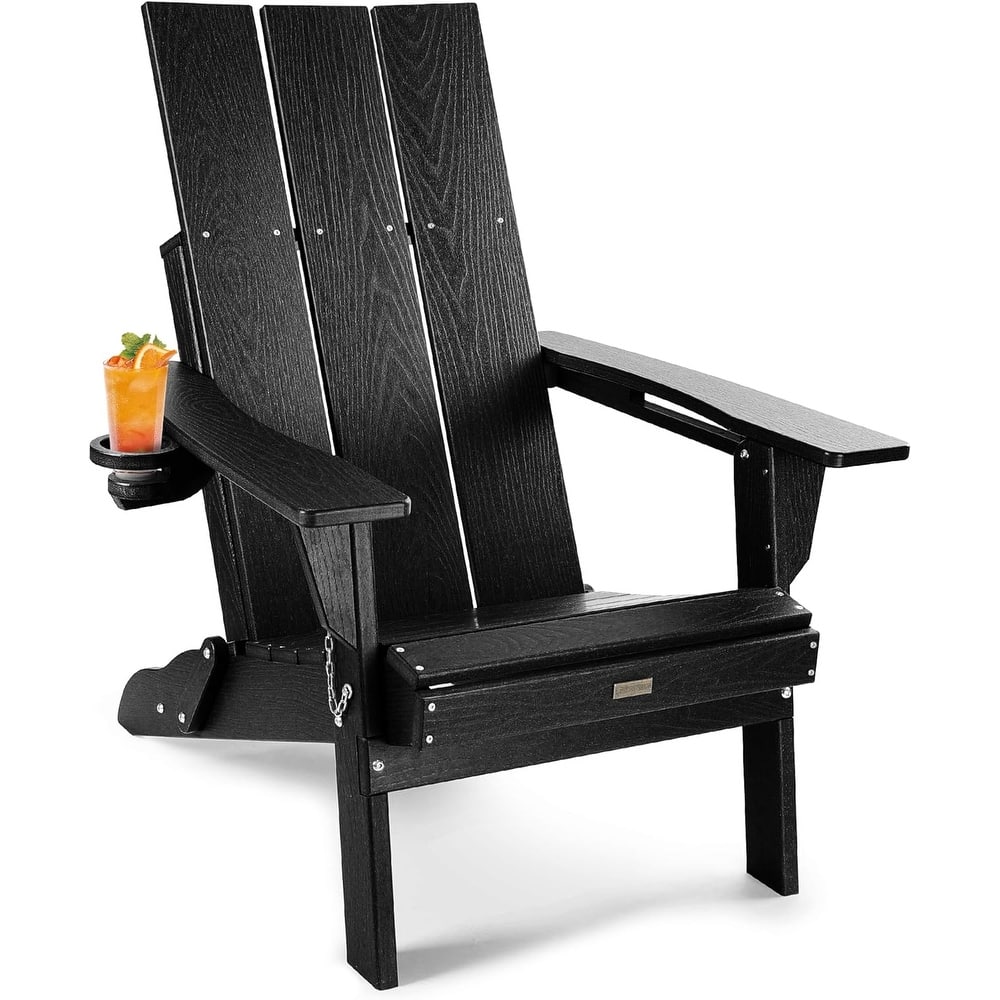WINSOON Modern HDPE Outdoor Folding Adirondack Chair With Cup Holder