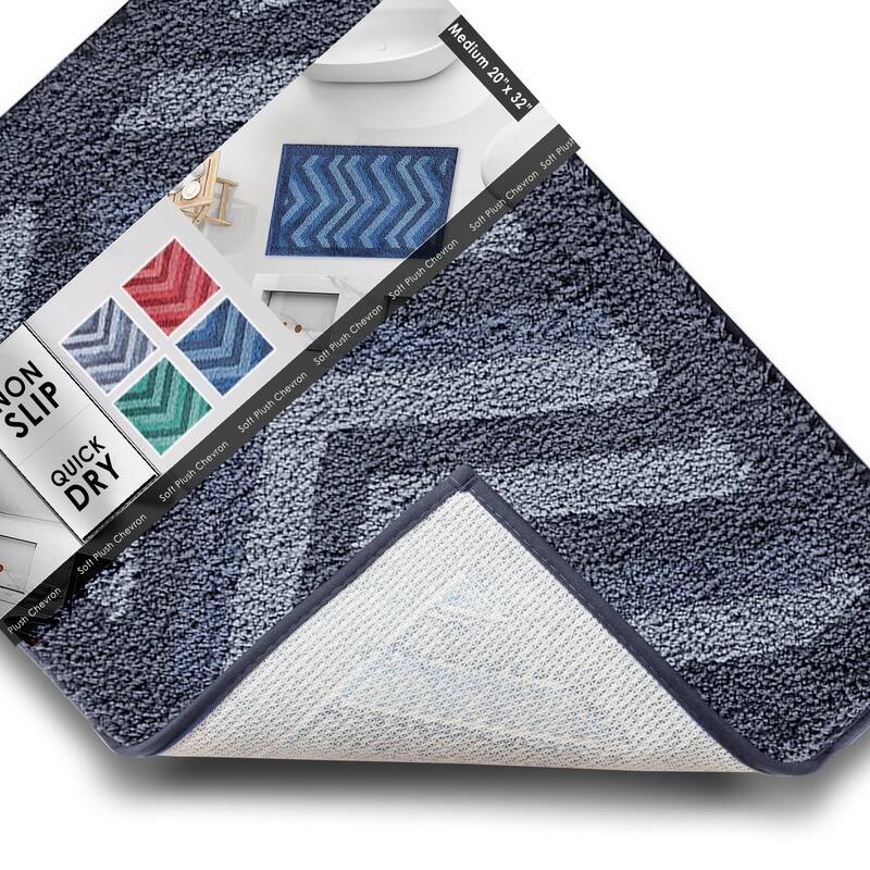 Clara Clark Non Slip Shaggy Bath Rug Set - Chevron Design Ultra Soft Bathroom Mat