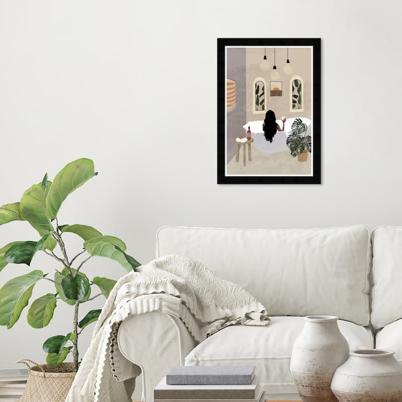 Wynwood Studio Prints Floral and Botanical Relaxing Bath Brown and Cream White Modern & Contemporary Wall Art Canvas Print - Black