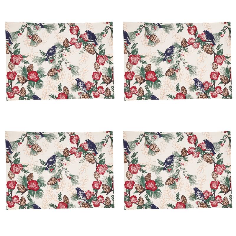 Table Placemats With Pinecones and Birds Design (Set of 4)