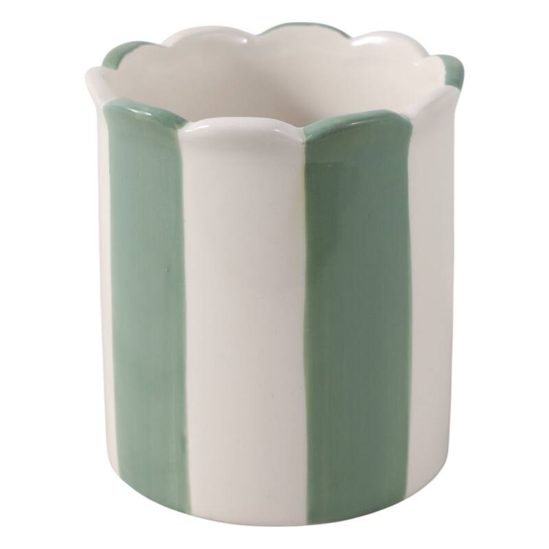 Boho Striped Ceramic Storage Container with Scalloped Rim - 4"