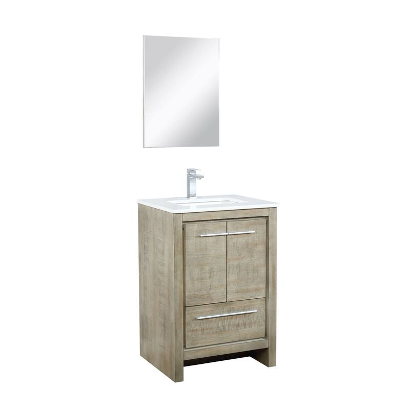 Lafarre 30 in W x 20 in D Rustic Acacia Bath Vanity, White Quartz Top, Brushed Nickel Faucet Set and 28 in Mirror