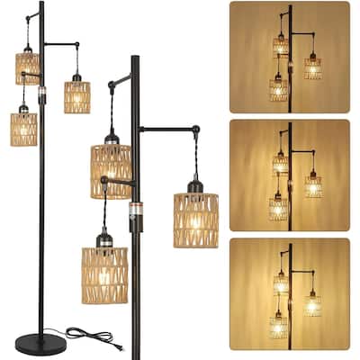 Natural Rattan Shade Floor Lamp with Reinforced Base
