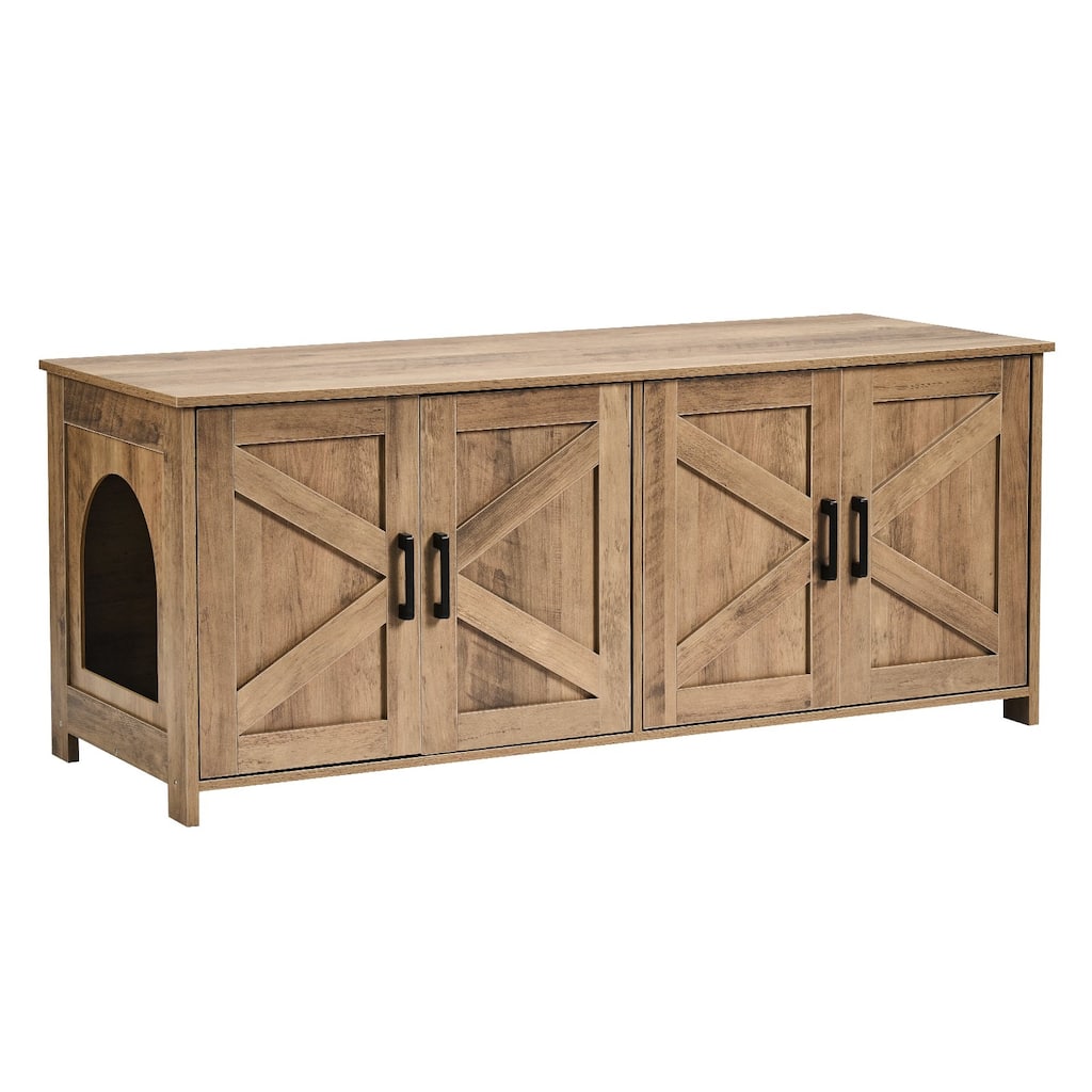 Multi-Functional Cat Litter Box Enclosure Furniture with 2 Windows and 4 Doors Suitable for Any Room
