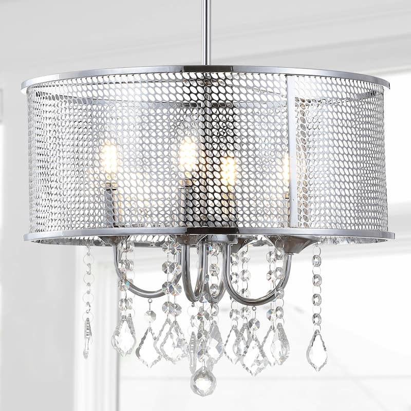 Reese Metal/Crystal Adjustable LED Drop Chandelier, Chrome by JONATHAN Y - 17"