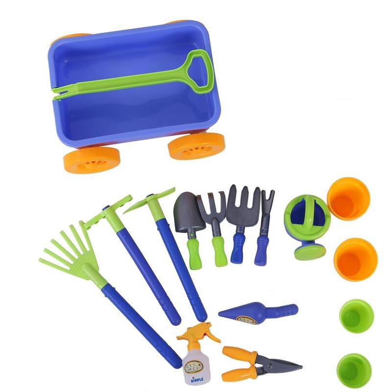 Dimple Garden Wagon & Tools 15-Piece Play Set – Durable Outdoor Toy for Toddlers, Gardening, Sand, and Beach Fun, Ages 3+