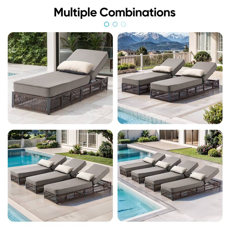 Pocassy 5 Pieces Patio Chaise Lounge Chair with Adjustable Backrest