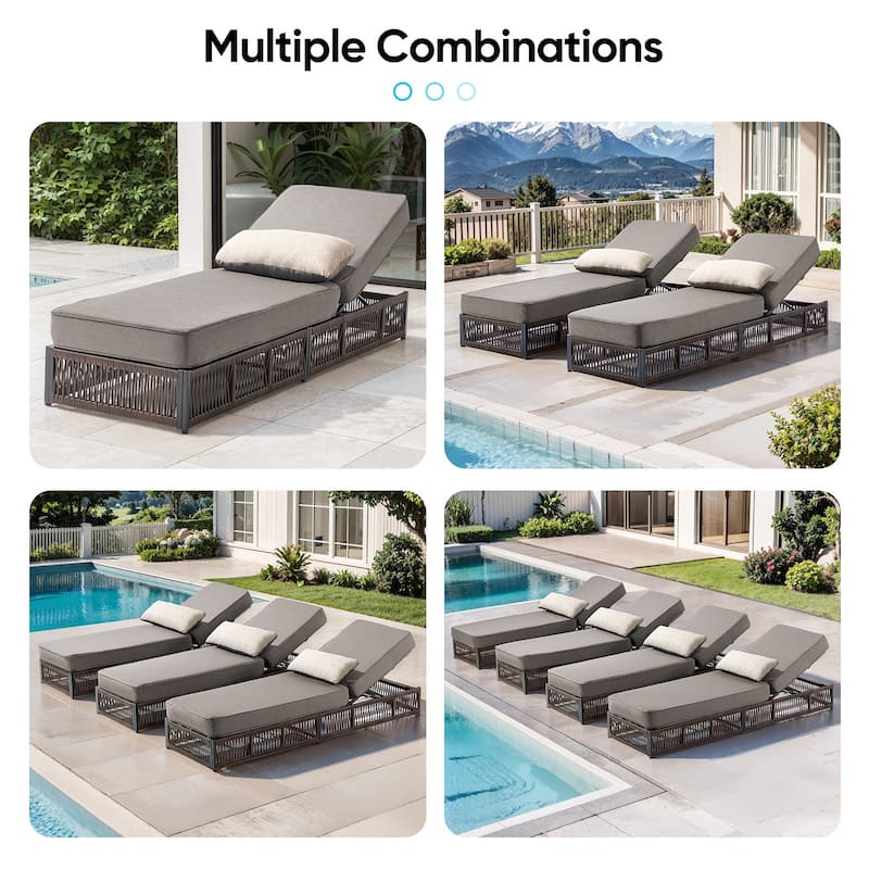 Pocassy 6 Pieces Patio Chaise Lounge Chair with Adjustable Backrest