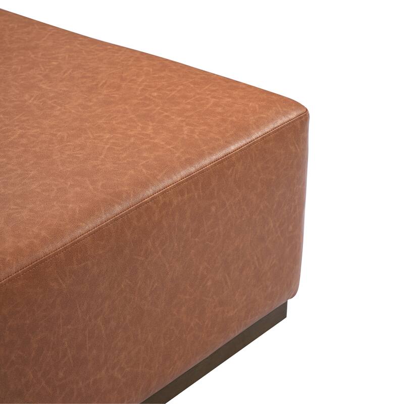 Multifunctional Brown PU Leather Rubber Solid Wood Leg Ottoman