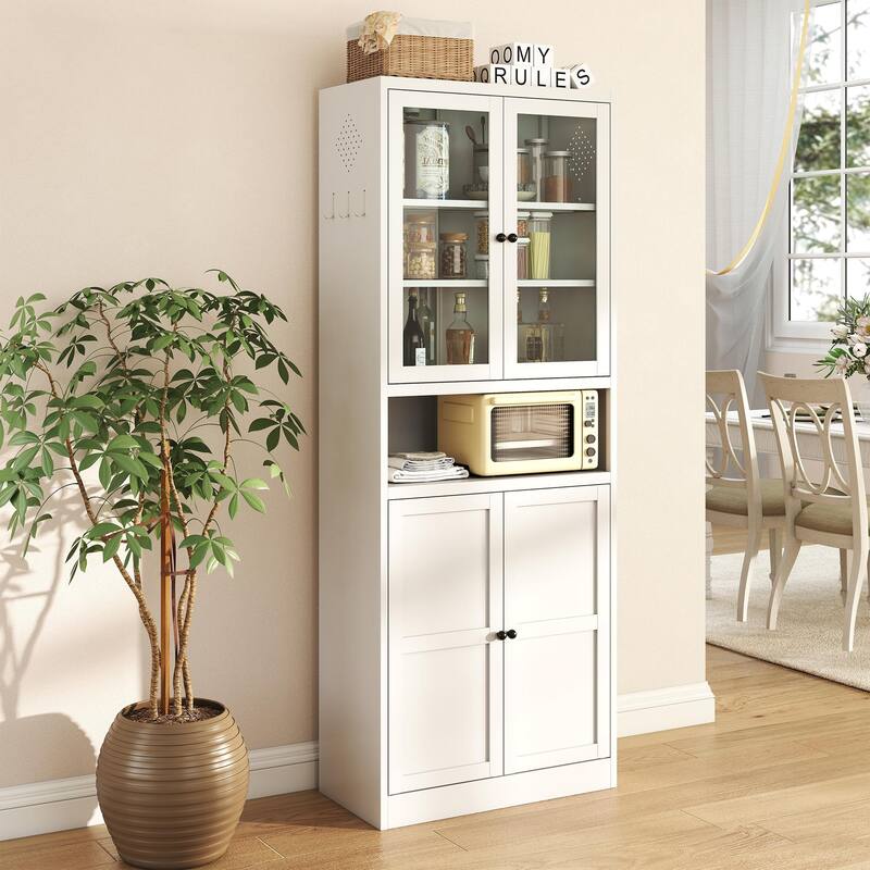 Metal Kitchen Pantry Cabinet - 72" Tall Storage with Adjustable Shelves (White), Heavy Duty Stainless Steel Frame - White