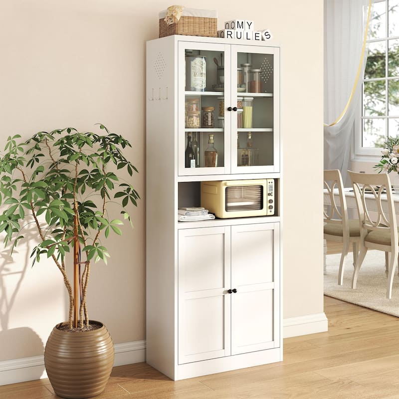 Metal Kitchen Pantry Cabinet-72" Tall Storage with Adjustable Shelves, Heavy Duty Stainless Steel Frame,Freestanding Cabinet - White