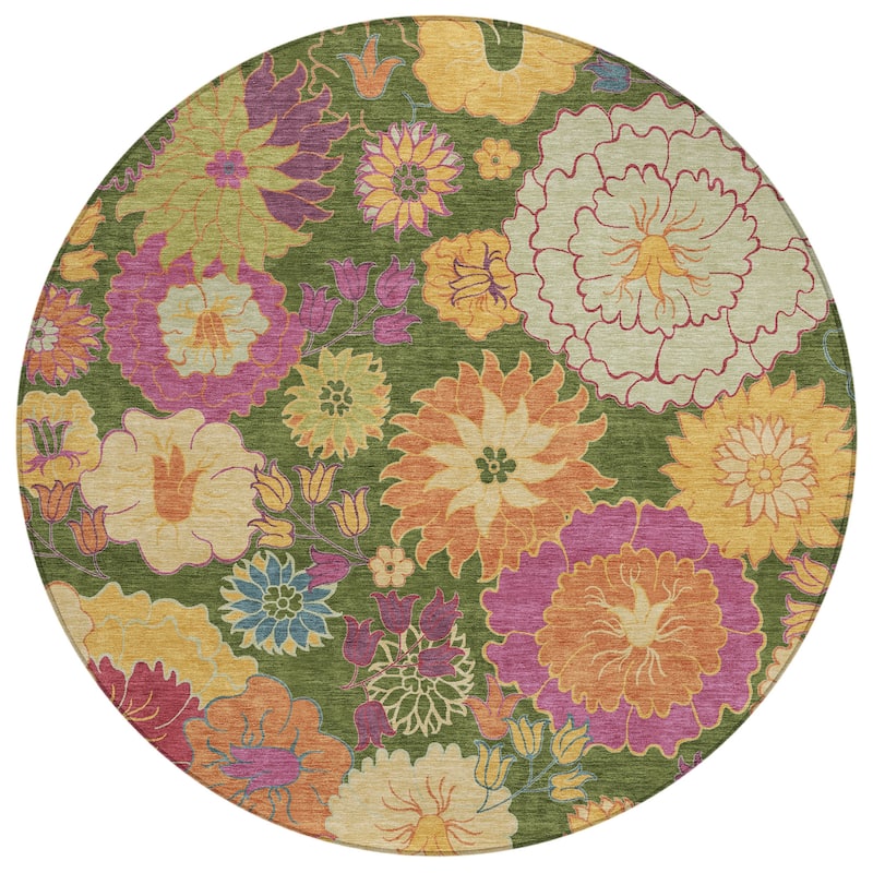 Machine Washable Indoor/ Outdoor Modern Floral Chantille Rug