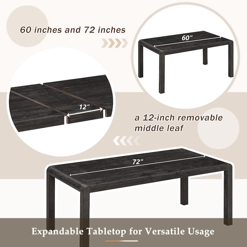 6-Piece Vintage Extendable Dining Table Set for 4-6 with 4 Upholstered Chairs & Bench, Rustic Wire-Brushed Kitchen Table